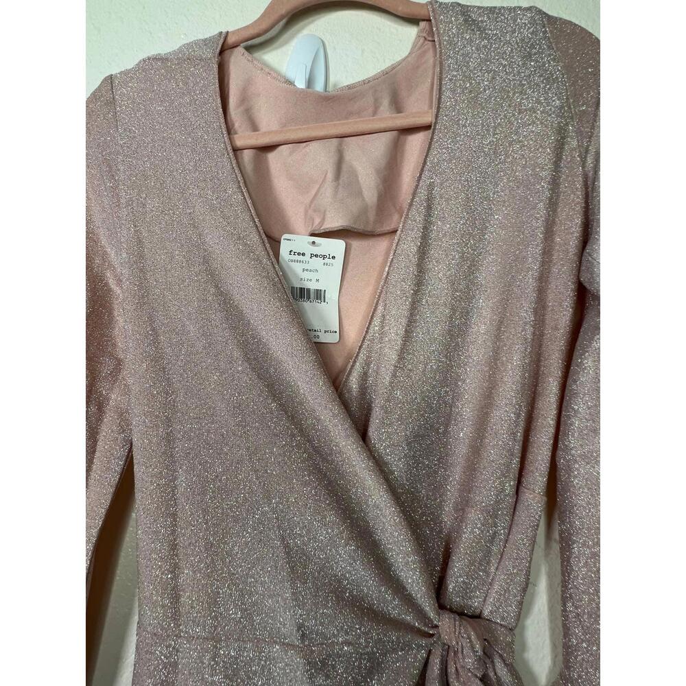 NWT Free People One More Time Lurex Wrap Midi Dress Peach Pink Shimmer Size M - Picture 7 of 10